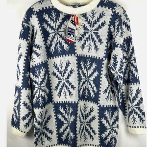 NWT Vtg Cape Cod Blue White Snowflake Fair Isle Oversize Sweater Womens M